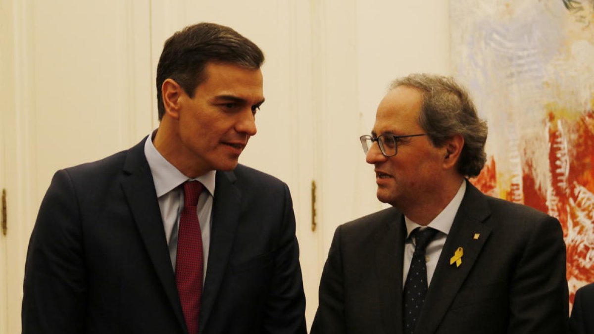 El president del govern espanyol, Pedro Sánchez, i del president de la Generalitat, Quim Torra, junts a Barcelona.