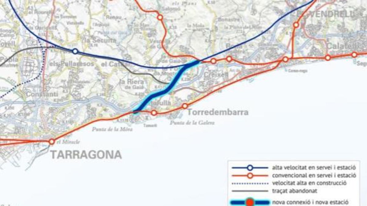 Propuesta de las entidades Pdf.camp y PTP de construir un enlace entre la línea convencional de ferrocarril y la de la Alta Velocidad en la zona de Altafulla.