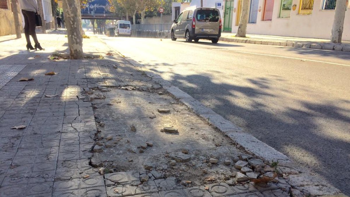 Una vorera afectada al carrer Rovira i Virgili.