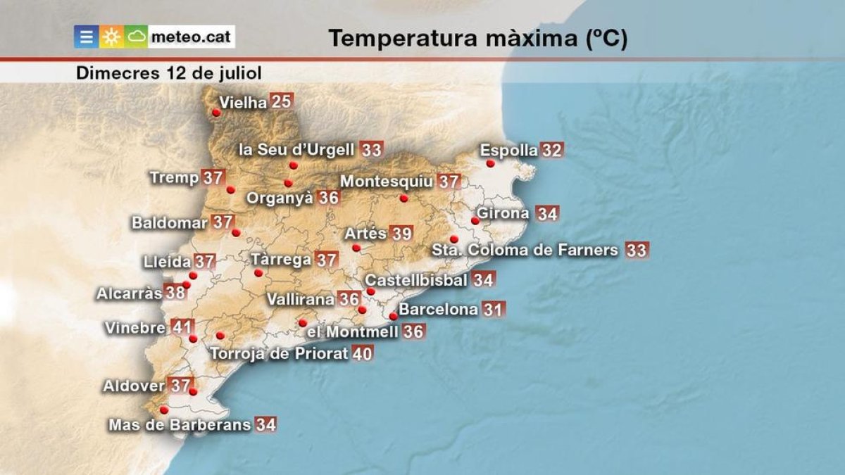 Temperatures màximes registrades aquest dimecres.