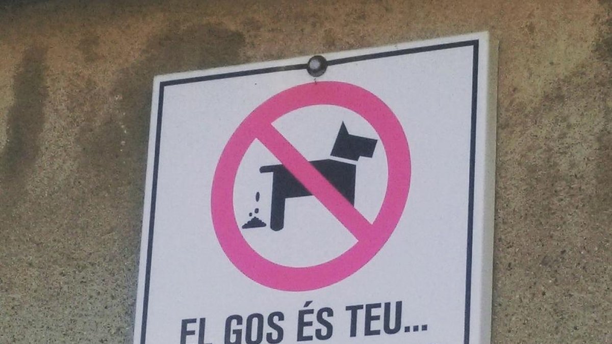 Se han colgado carteles dirigidos a los propietarios de perros.