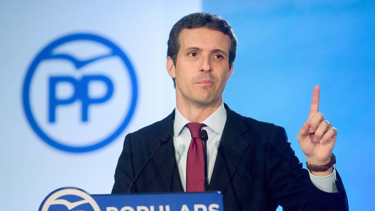 El president del PP, Pablo Casado, durant la roda de premsa després del Comité Ejecutivo Nacional del partit.
