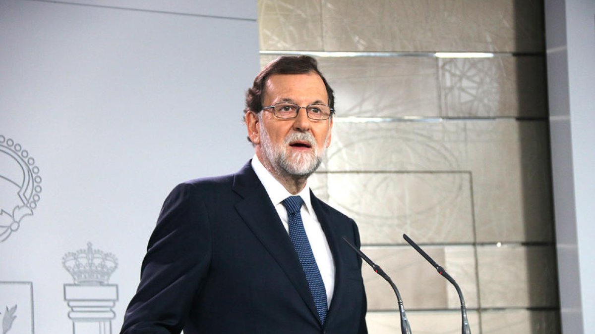 El president espanyol, Mariano Rajoy, en la compareixença a La Moncloa d'aquest dimecres, 11 d'octubre