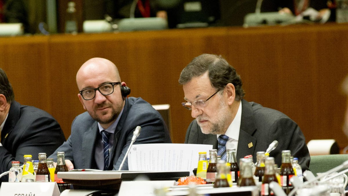 El president espanyol, Mariano Rajoy, amb el primer ministre belga, Charles Michel.