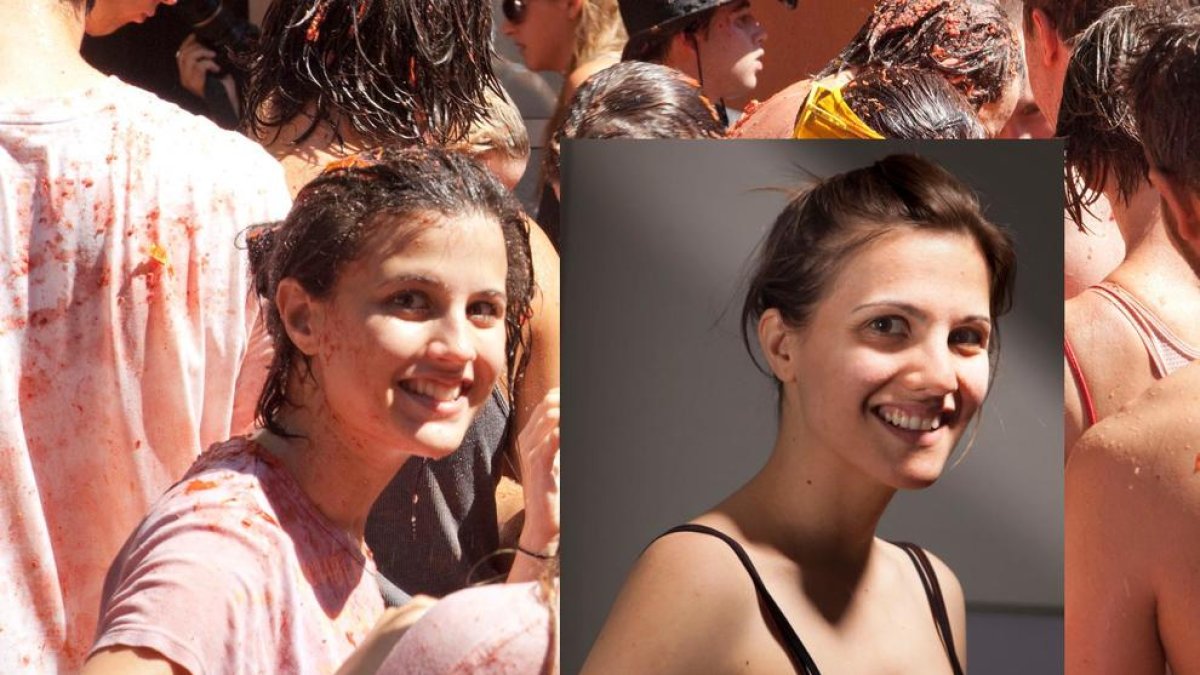 A l'esquerra la image de la desconeguda «noia de la Tomatina». A la dreta, Eva Casado.