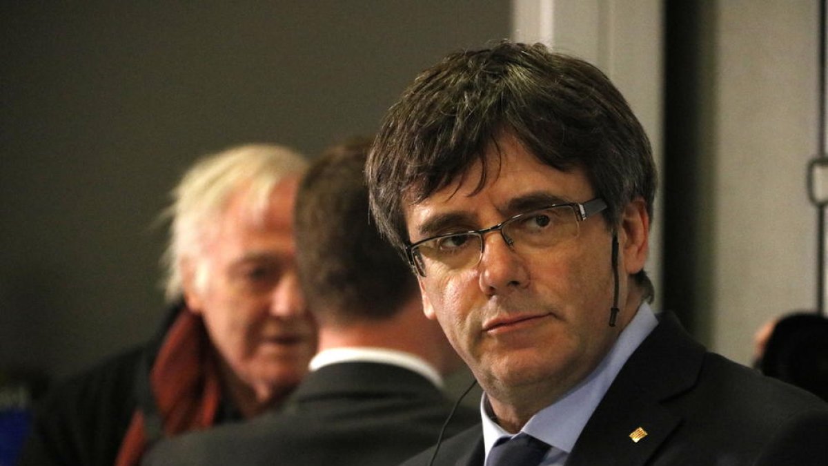 Imatgde de Carles Puigdemont a la Universitat de Copenhaguen.