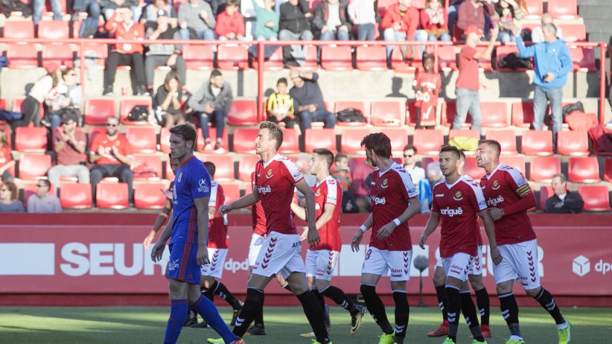 Imatge d'arxiu del Nàstic celebrant un gol al Nou Estadi.