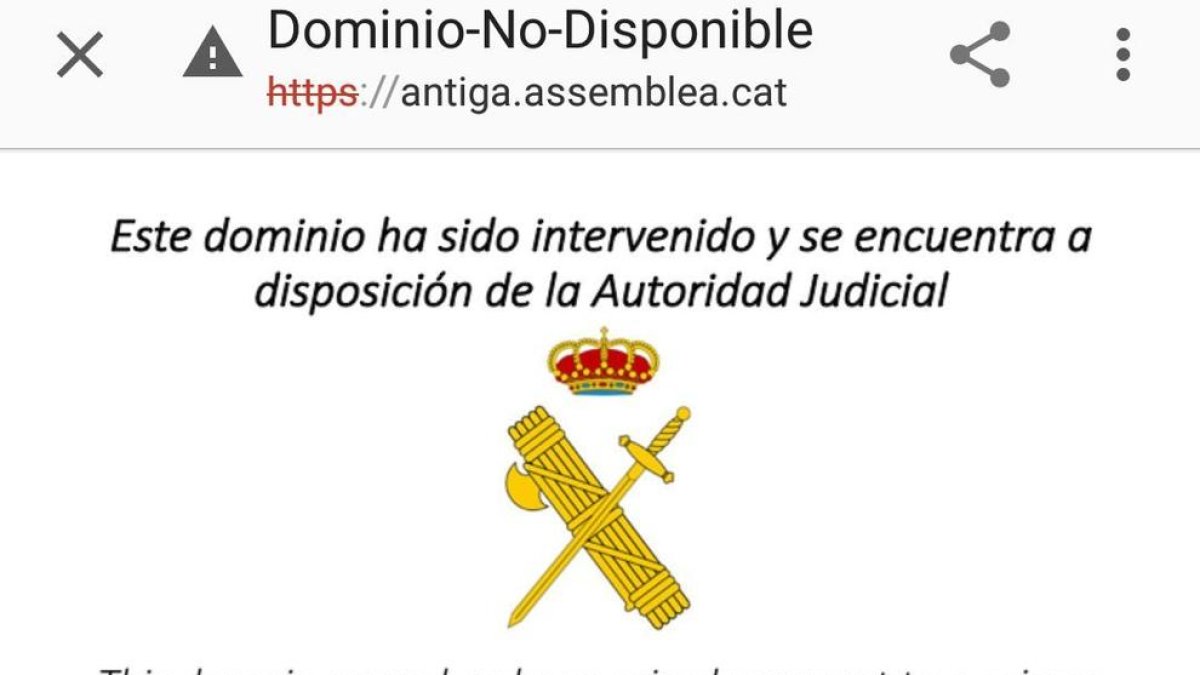 La página e la Asamblea ha ido dejando de ser operativa en el larg de la noche y ha aparecido un mensaje de la Guardia Civil.