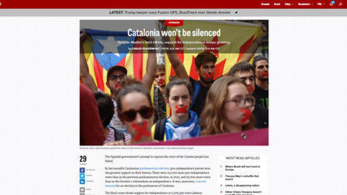 Artículo de Opinión de Carles Puigdemont en 'Politico' el 10 de enero.