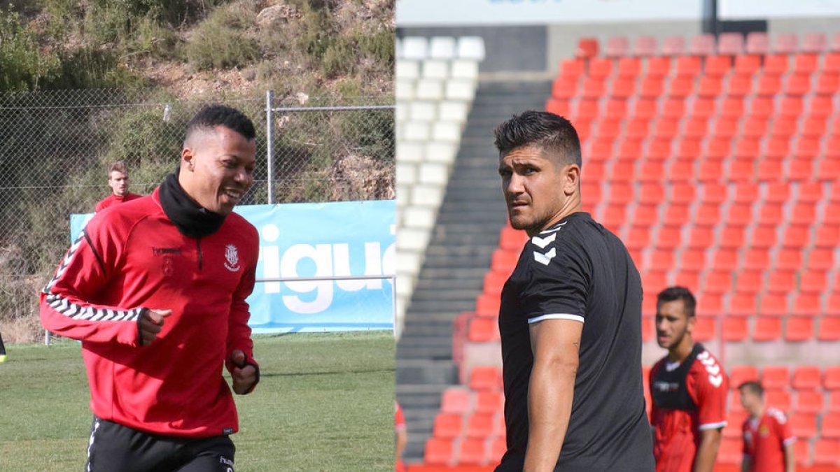 A l'esquerra, Ike Uche durant un entrenament i, a la dreta, Xisco Muñoz, també en una sessió.