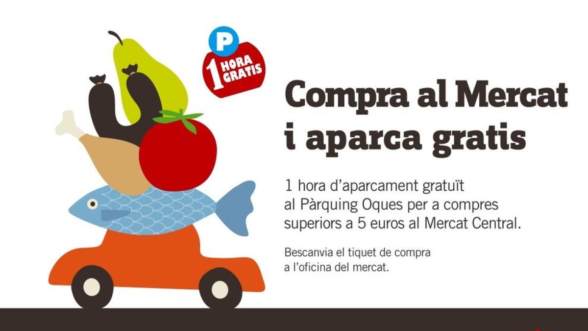 Imatge de la campanya 'Compra al mercat i aparca gratis'.