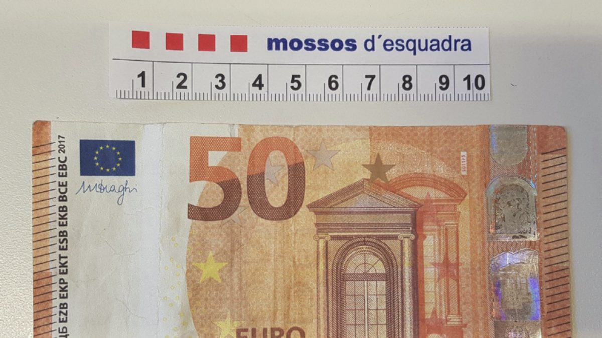 El billete falsificado que intervinieron los Mossos D'Esquadra.