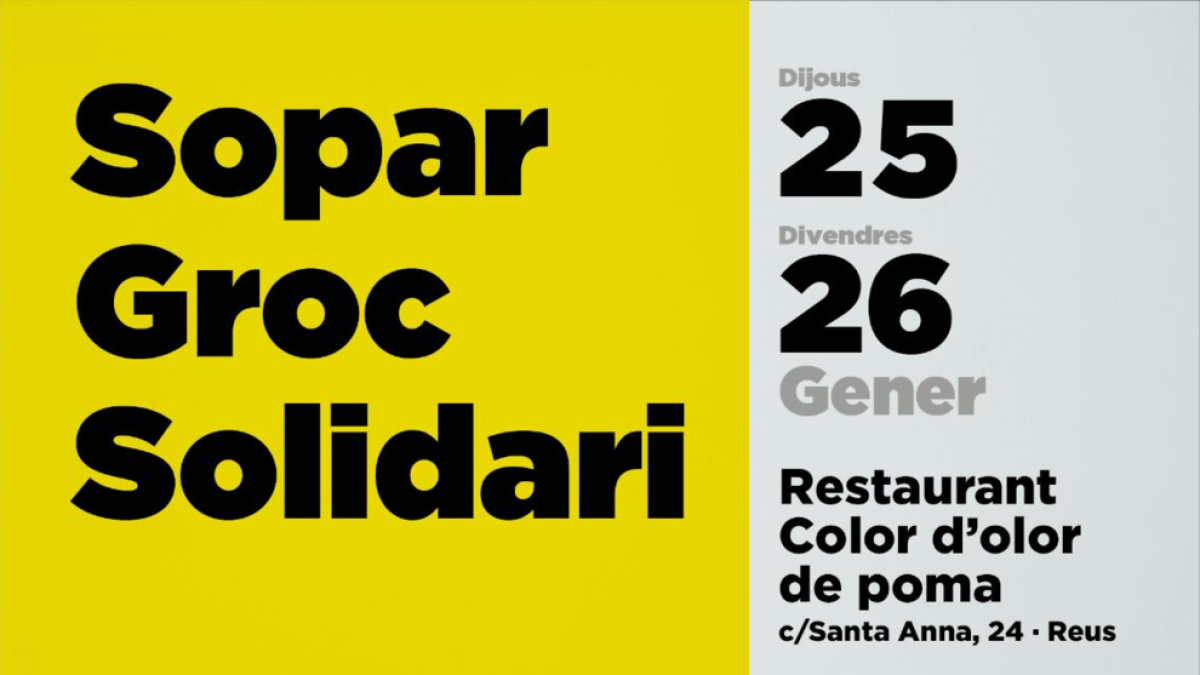 Imagen del cartel de la cena amarilla solidaria que se celebrará en Reus.