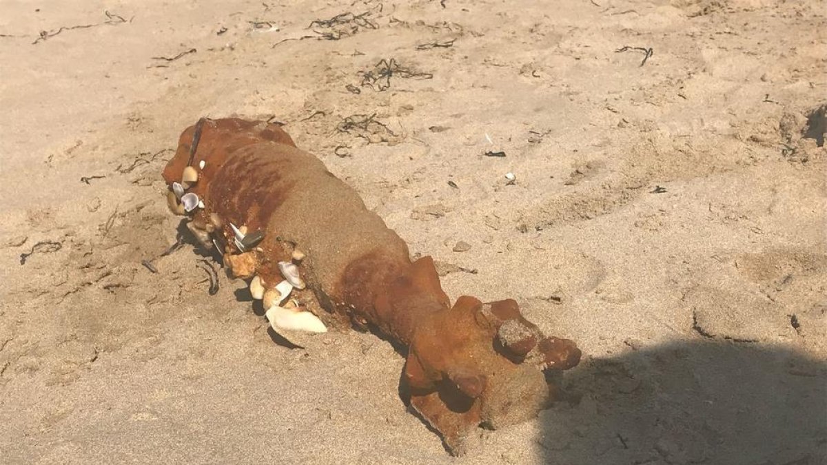 Imagen del proyectil que se ha encontrado en la playa Larga.