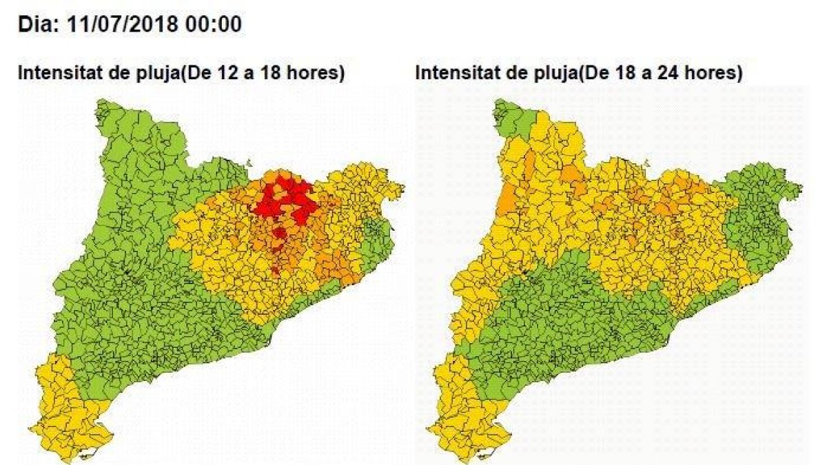 Protecció Civil ha difós un mapa de la previsió de pluges.