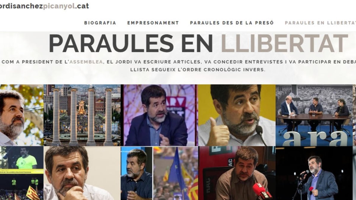 Captura de pantalla de la pàgina web de Jordi Sànchez