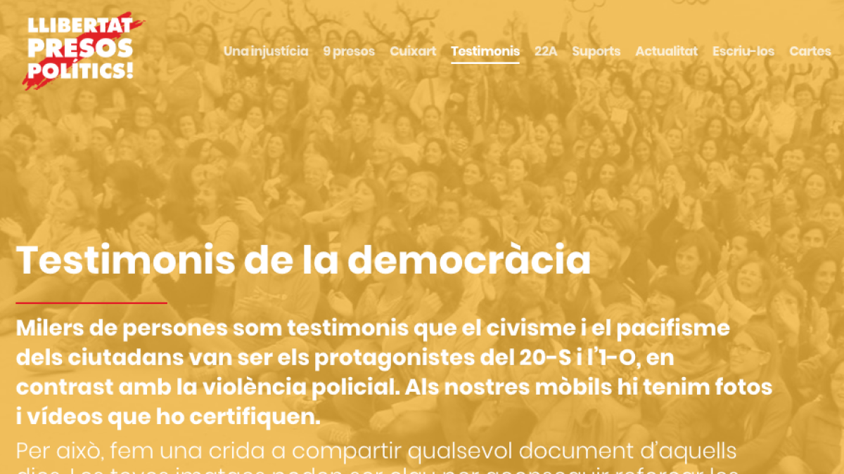 Òmnium Cultural ha puesto en marcha la web 'Testimonis de la democràcia' dentro del proyecto 'Us volem en casa'.