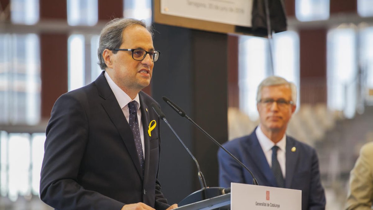 Imatge de la visita del president Quim Torra a la inauguració del Palau d'Esports Catalunya.