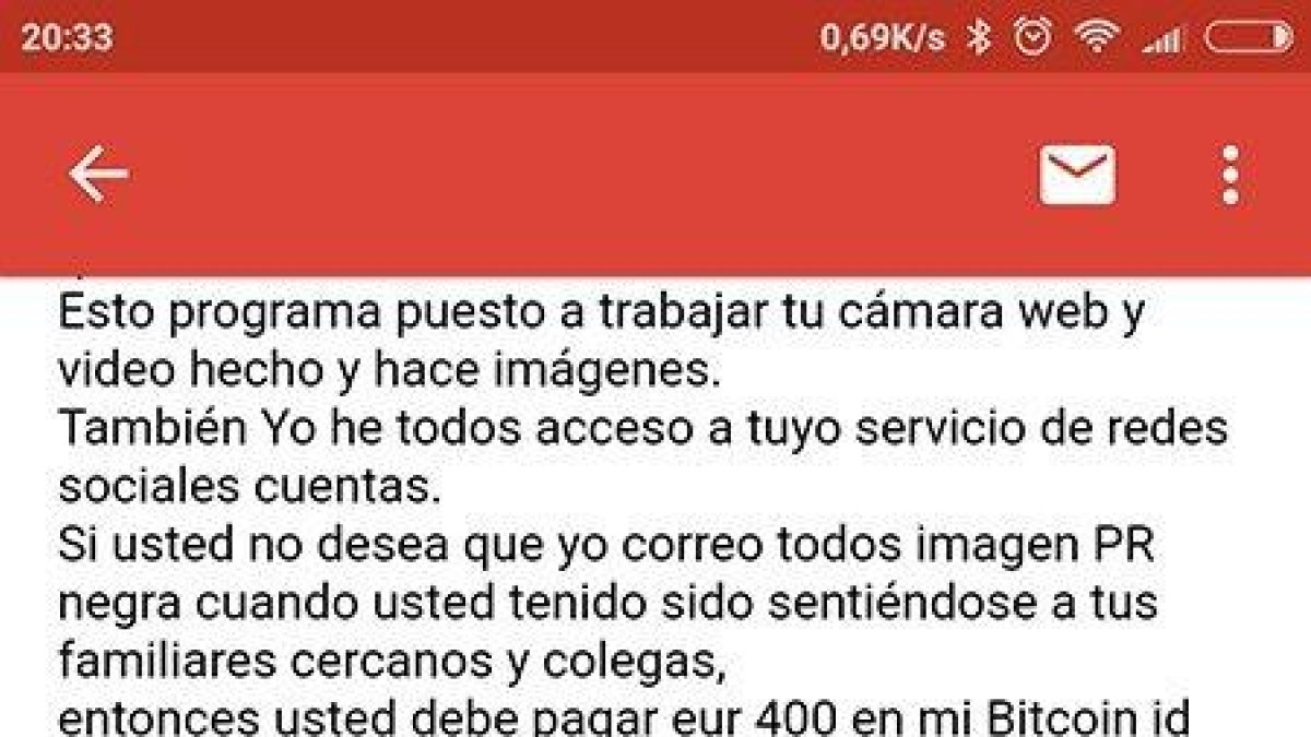 Imatge del correu fraudulent.