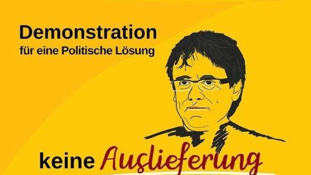 Cartell de la manifestació per reclamar l'alliberament de Puigdemont convocada a Berlín per diumenge 1 d'abril al migdia.