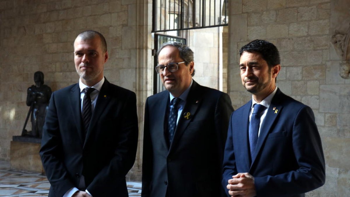 Josep Maria Cruset, Quim Torra, Tarragona i Damià Calvet al Palau de la Generalitat.