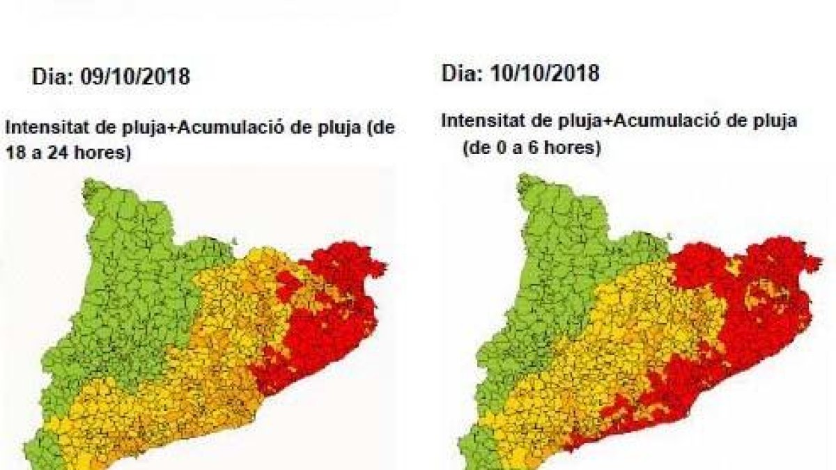 Mapa de la previsió de pluges durant el vespre d'avui