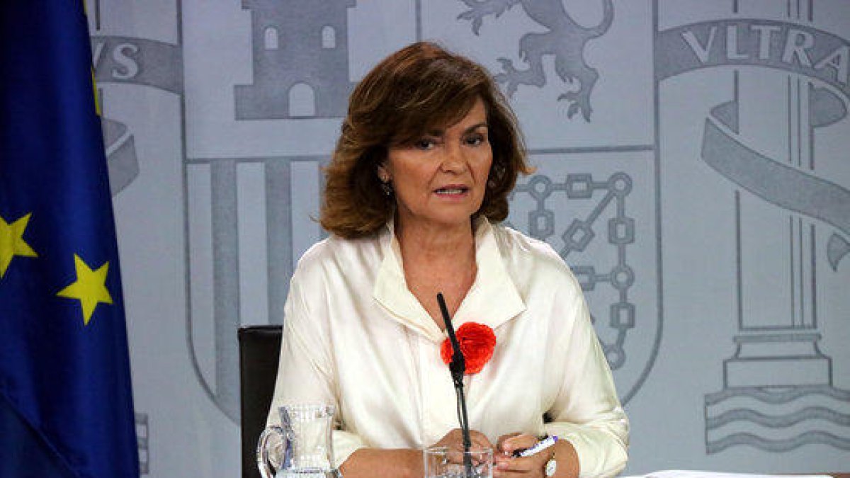 La vicepresidenta del gobierno español, Carmen Calvo, este viernes.