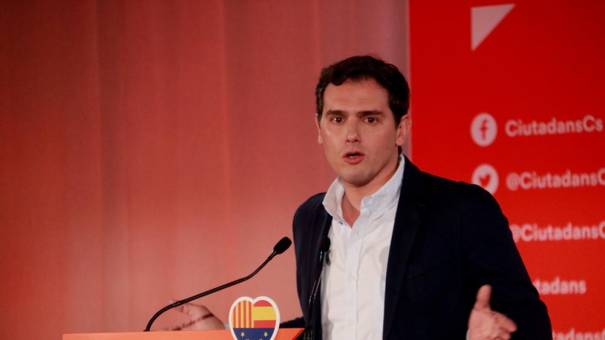 El presidente de Ciudadanos, Albert Rivera interviniendo en un acto del partido en Barcelona.
