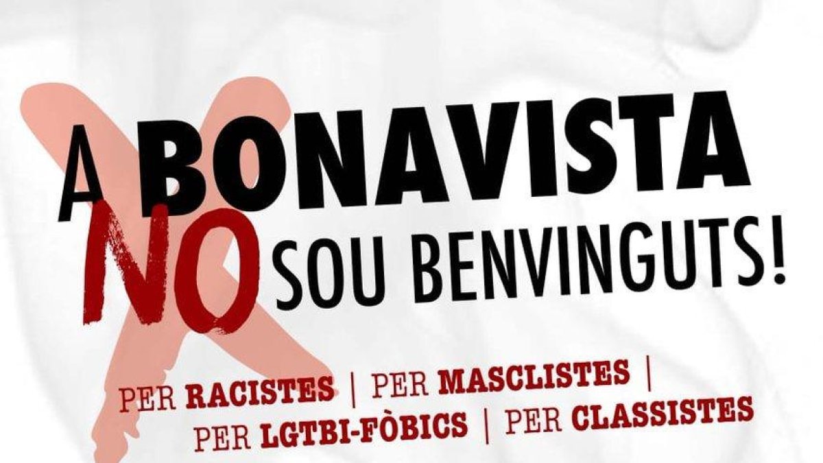 Imatge del cartell de la concentració de rebuig contra l'acte de Vox a Bonavista.
