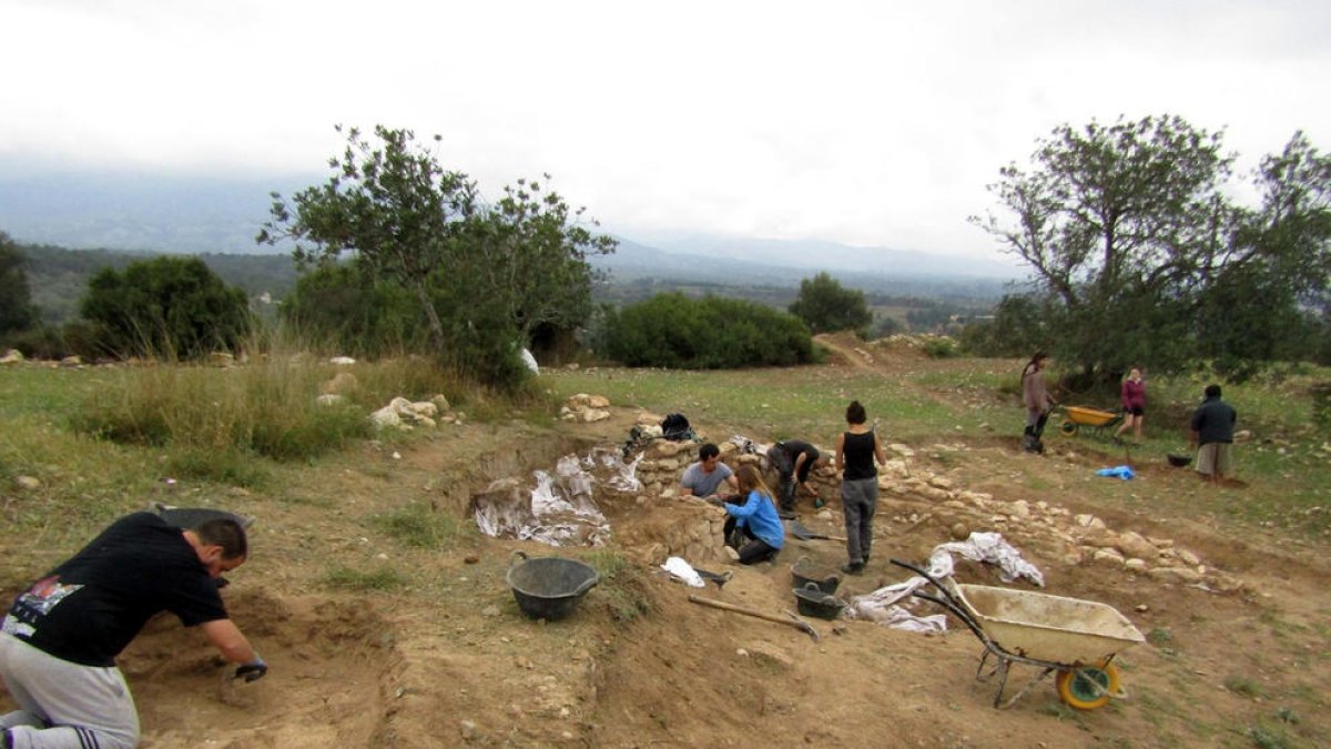 Investigadors treballant al jaciment dels Tossals d'Aldover.