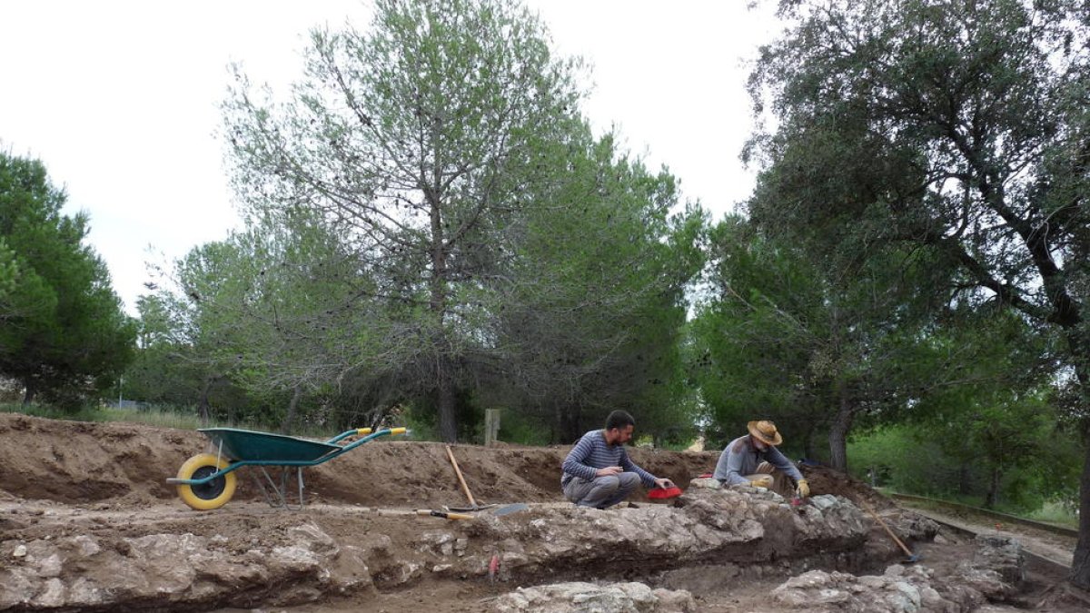 Els arqueòlegs treballant sobre les restes.