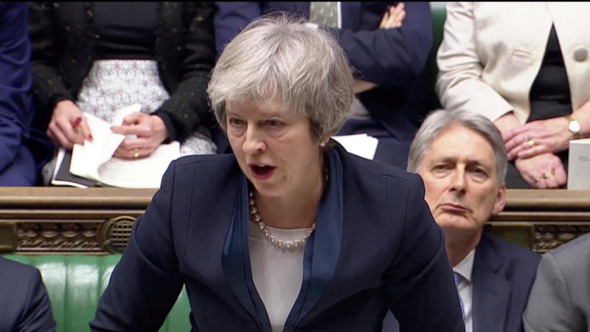 La primera ministra británica, Theresa May, durante su discurso en la Cámara de los Comunes.