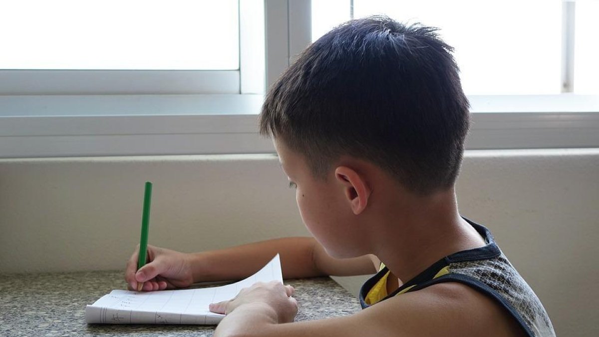 Imatge d'un nen fent deures escolars.