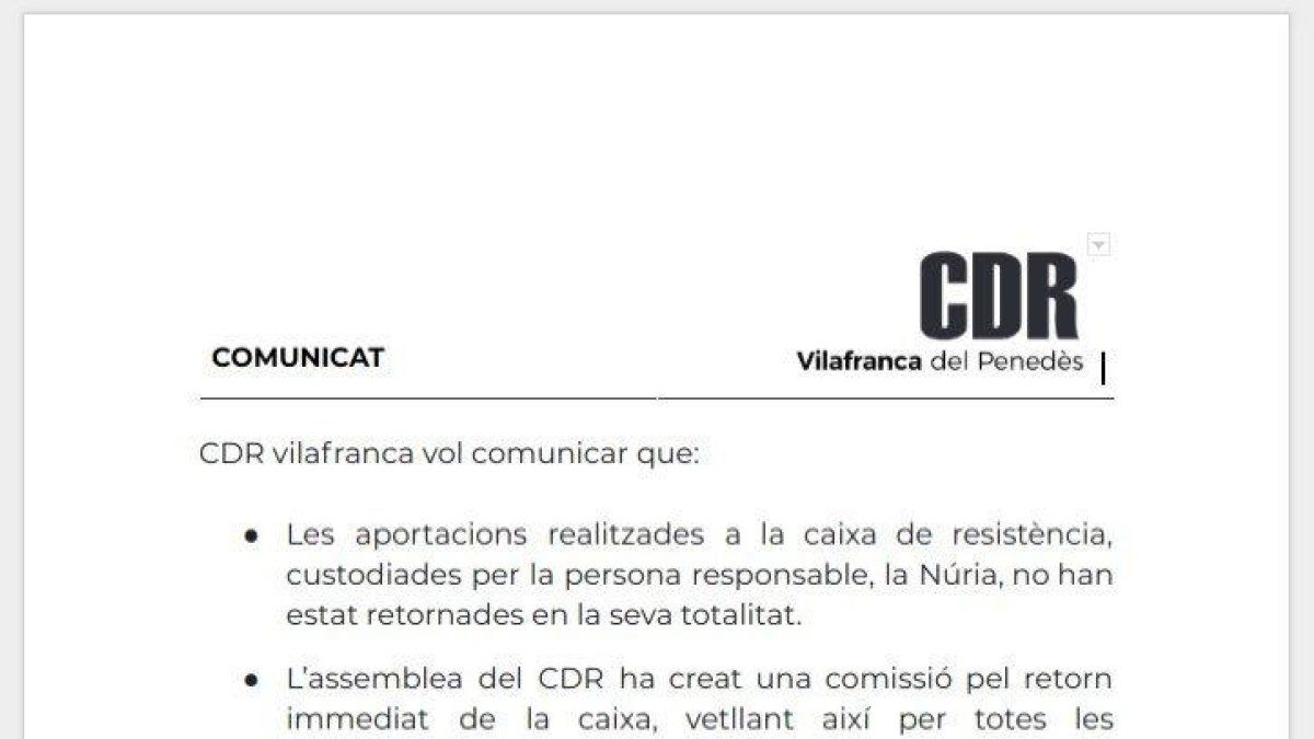 Comunicat del CDR d Vilafranca