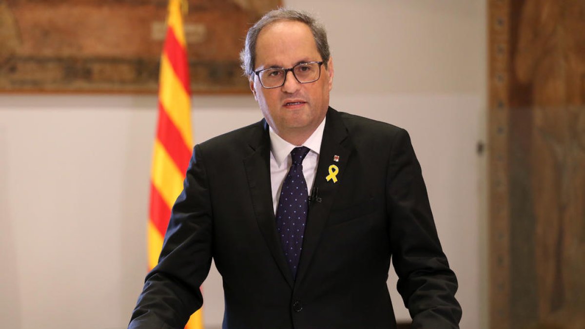 Quim Torra, durant la declaració institucional amb motiu del primer aniversari del 27 d'octubre.