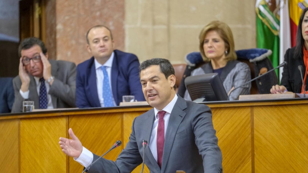 El nuevo presidente andaluz, Juanma Moreno, este miércoles en el Parlamento de Andalucía.