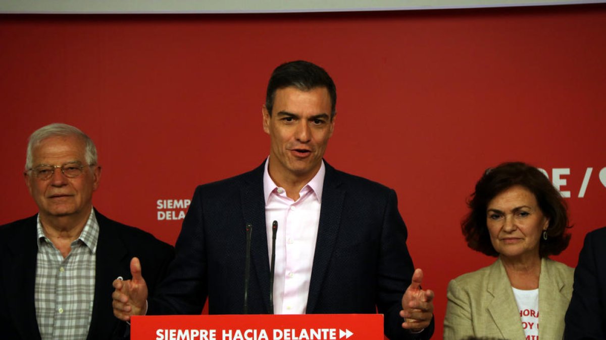 El secretari general del PSOE, Pedro Sánchez, a la seu de Ferraz.