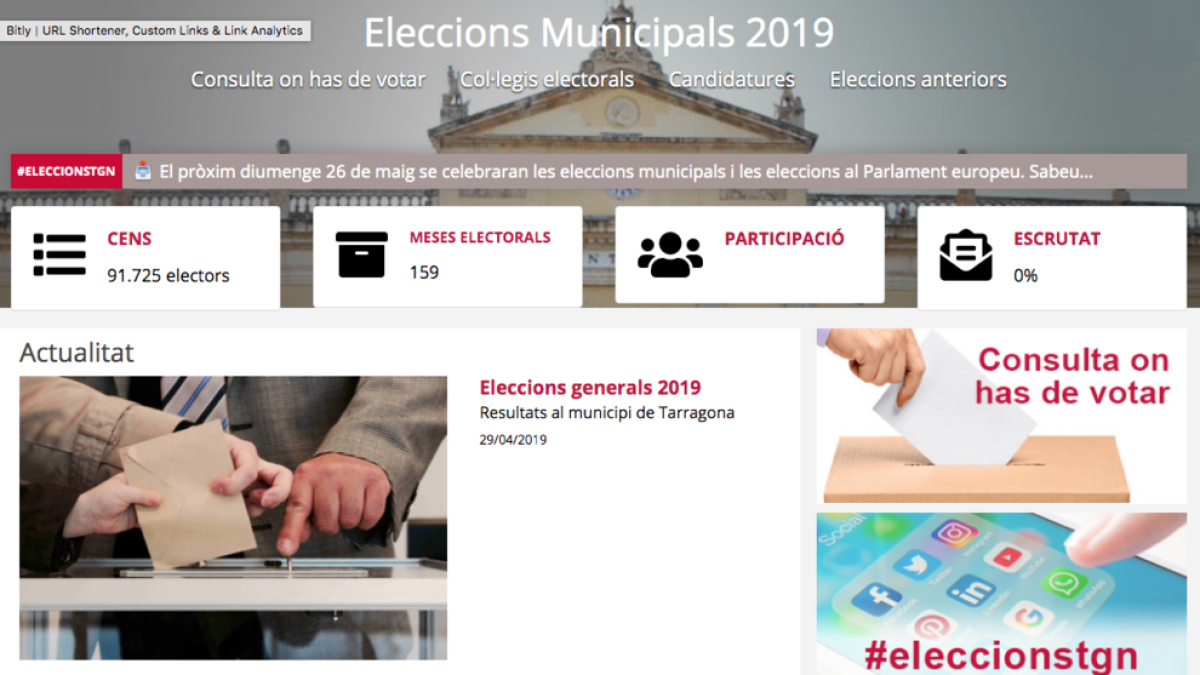 Imagen de la página web para las elecciones municipales de Tarragona.