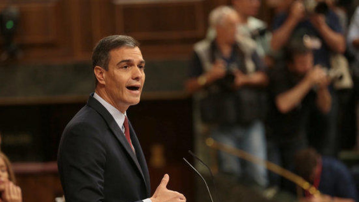 El líder del PSOE i candidat a tornar a ser investit president del govern espanyol, Pedro Sánchez, al Congrés intervenint durant el debat.