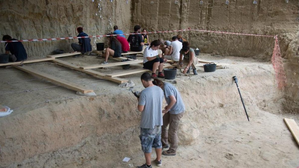 Pla general de diversos arqueòlegs durant la dotzena campanya d'excavacions a la Mina, al Barranc de la Boella, el setembre del 2019