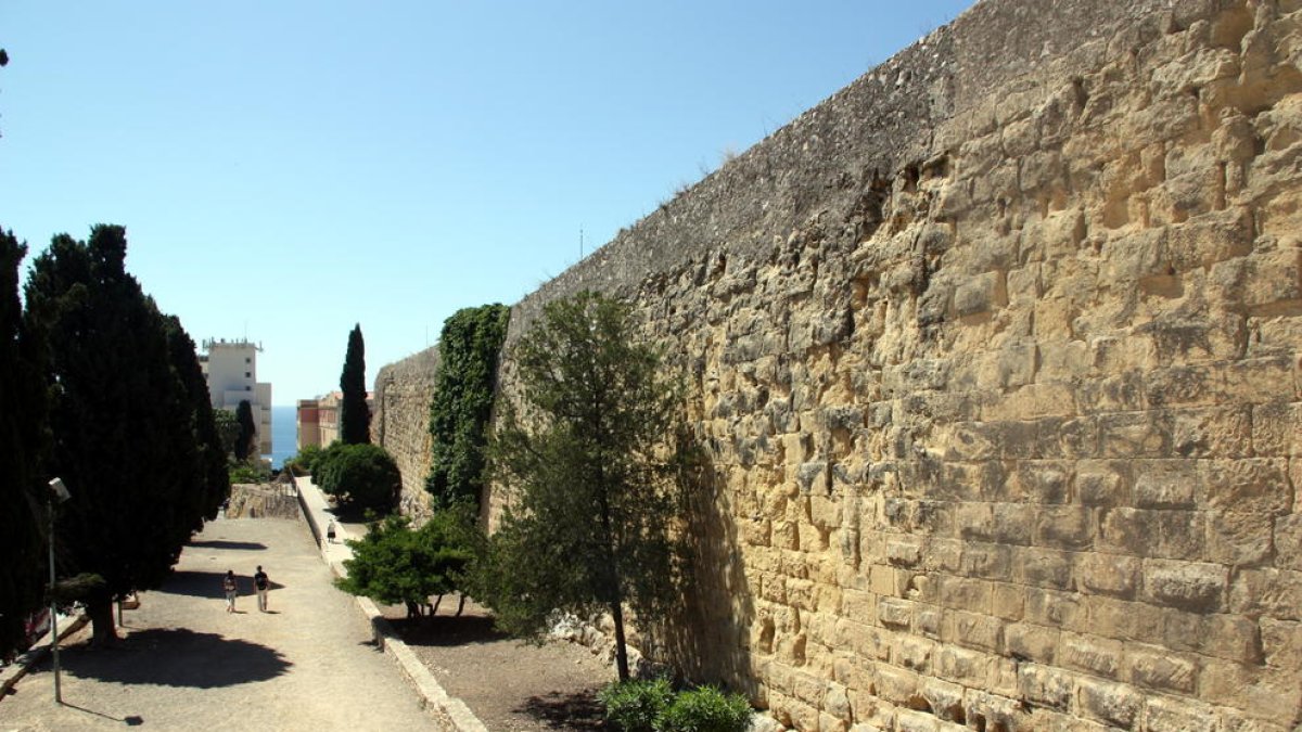 Pla general d'un fragment de la Muralla de Tarragona a les proximitats del passeig de Sant Antoni.