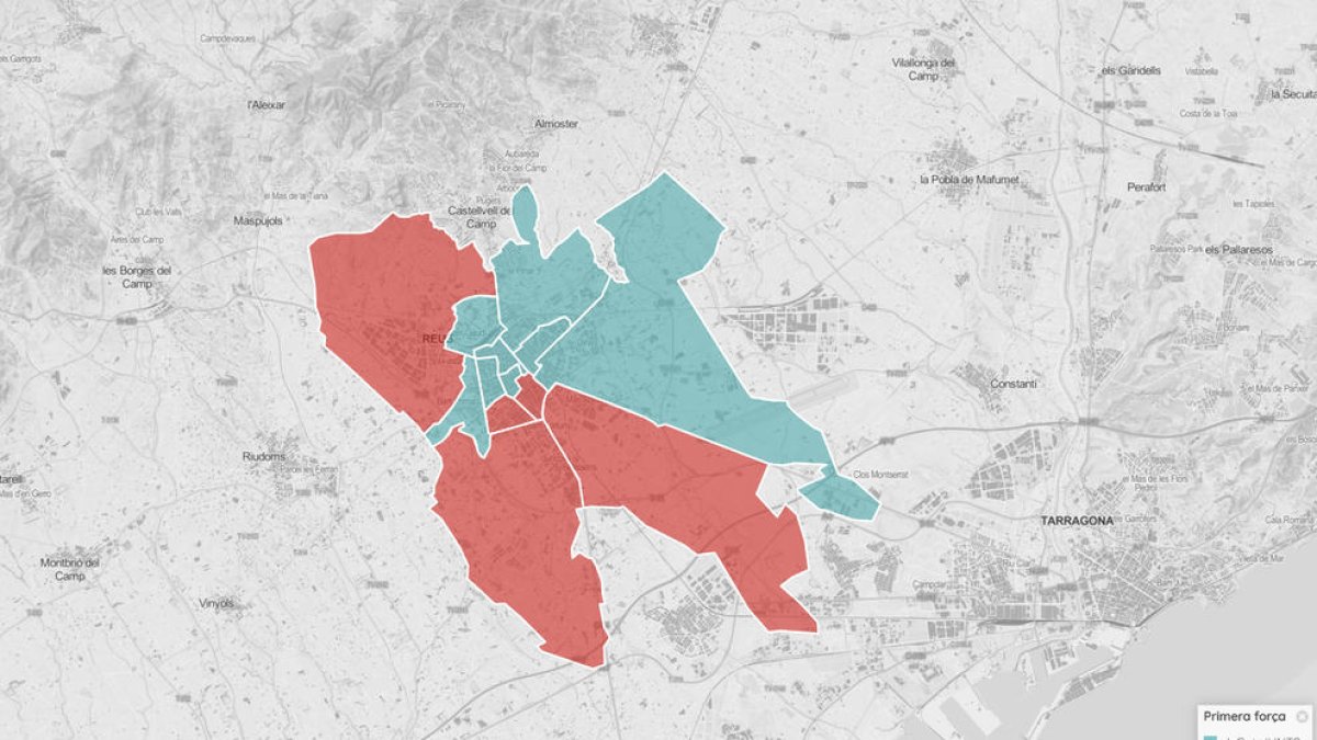 Mapa de votos por colegios en Reus.