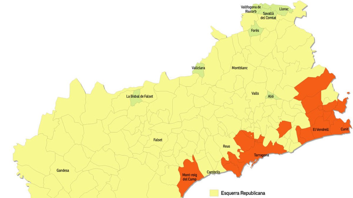 De los 185 municipios de la demarcación, en 8 pueblos ganó JxCat, en 22 el PSC y, en 155, ERC.