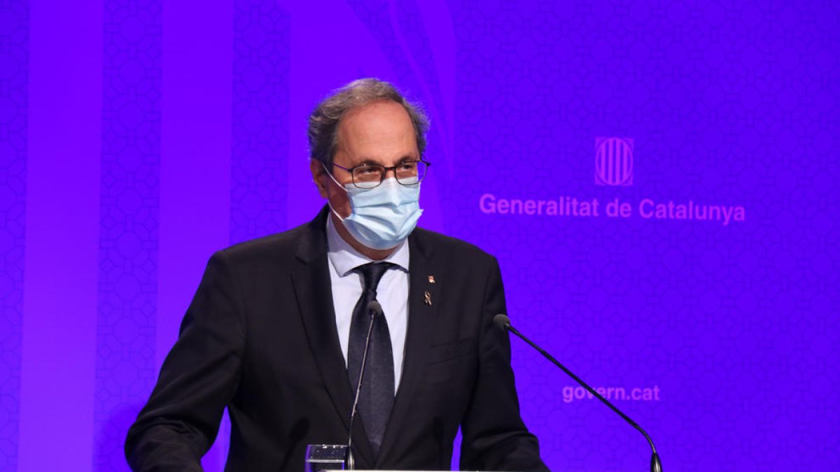 El presidente de la Generalitat, Quim Torra, en rueda de prensa después de la reunión del Consejo Ejecutivo