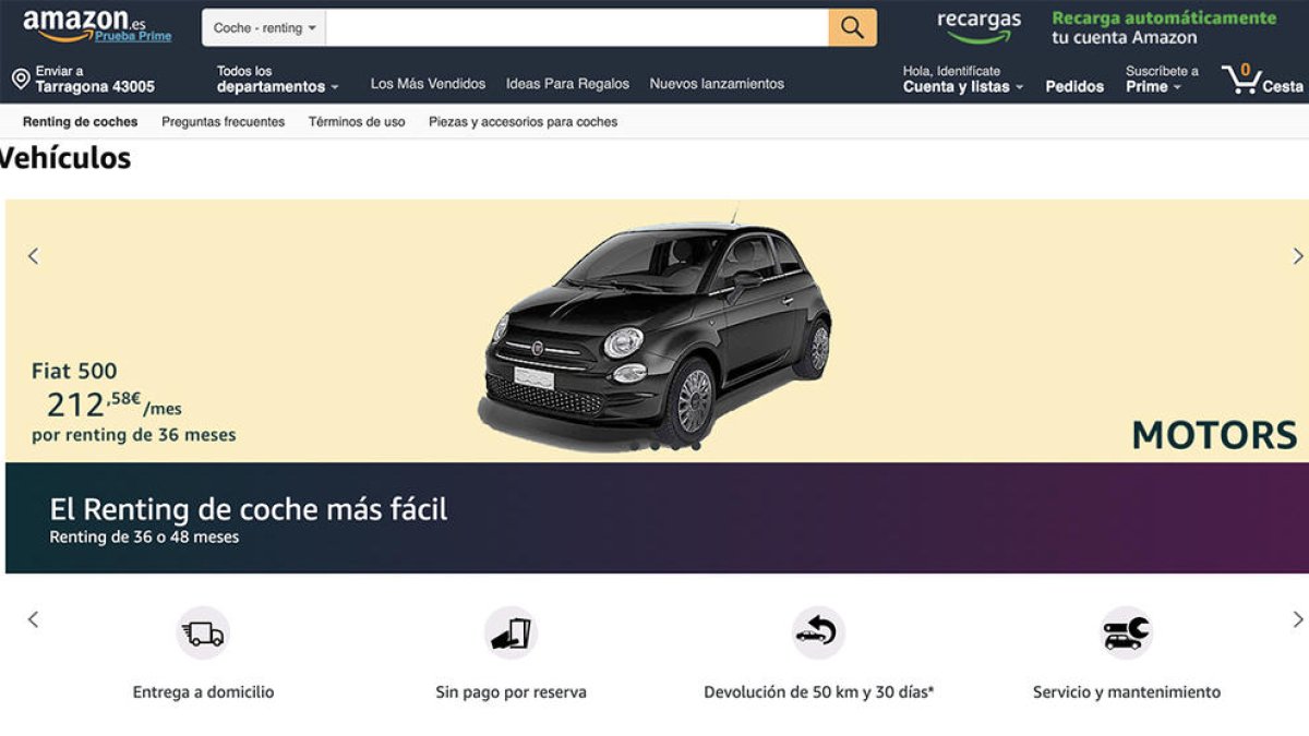 Una de les ofertes de renting que inclou Amazon 'Motors'