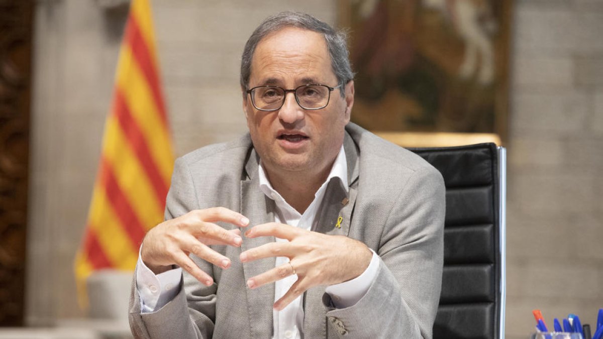 El president del Govern, Quim Torra, reunit telemàticament amb Pedro Sánchez i els presidents autonòmics, des de Palau el 4 de setembre de 2020