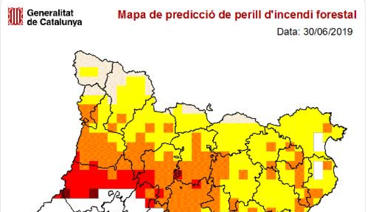 El mapa de risc d'incendi forestal per a aquest diumenge