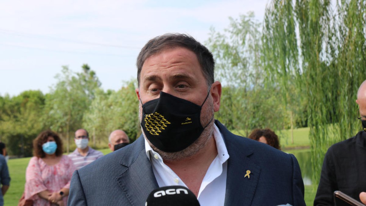 Primer pla del president d'ERC, Oriol Junqueras, aquest dissabte 25 de juliol de 2020 a Santa Coloma de Farners