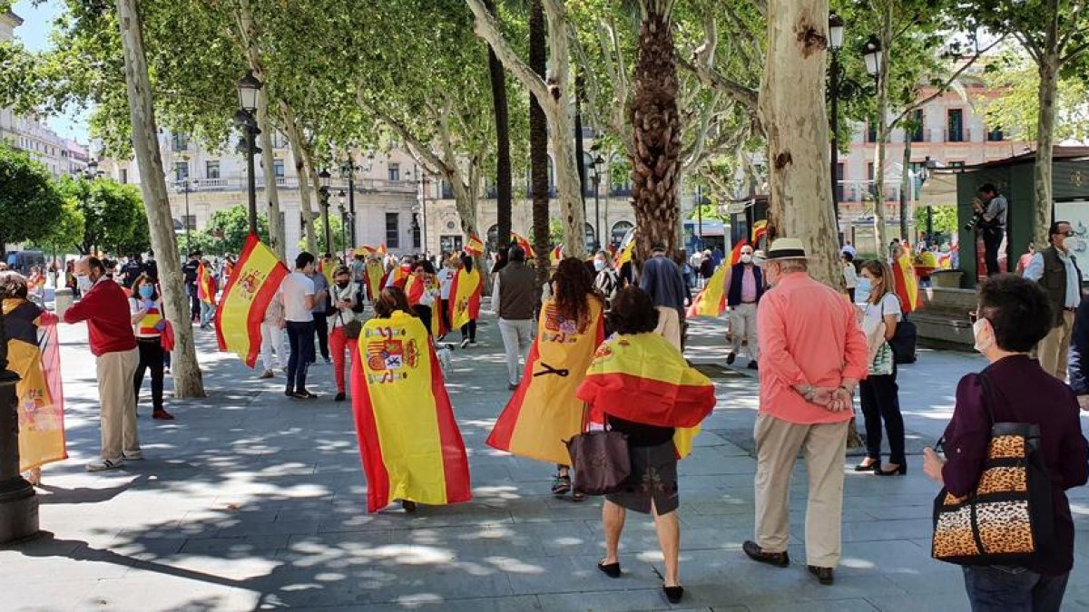 Un centenar de persones s'han manifestat aquest dissabte a la cèntrica Plaza Nueva de Sevilla, a les portes de l'Ajuntament de la capital andalusa