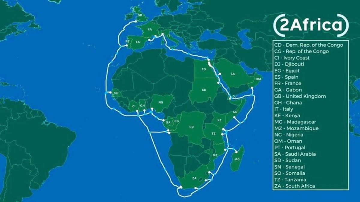 Imagen del recorrido del cable de fibra óptica, que arribaerà en la costa catalana.